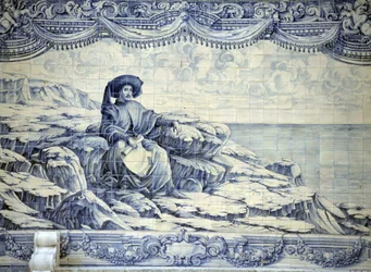 Enrico il Navigatore, seduto, guardando il mare - Azulejo dai dintorni di Lisbona (Sintra)