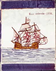 Rappresentazione di una caracca della flotta portoghese (disegno su ceramica)