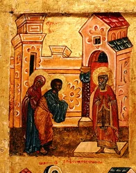 Icona raffigurante Gioacchino e Anna che visitano il Tempio di Gerusalemme (dettaglio)