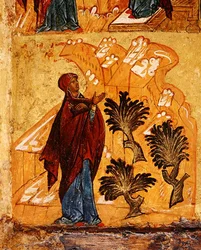 Icona raffigurante la Vergine che prega nel deserto (dettaglio)