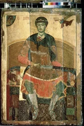 Il martire cristiano San Demetrio di Tessalonica in trono