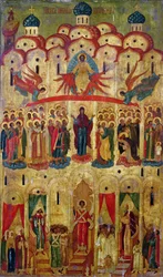 Icona Pokrov (tempera su tavola)