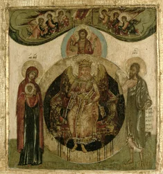 Icona russa di Sophia, la Santa Sapienza, in trono sotto forma di angelo alato e ardente (pannello)