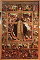 San Sergio di Radonege, con scene della sua vita