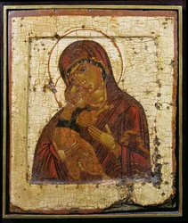 La Madre di Dio di Vladimir, icona russa, Scuola di Pskov, fine XV secolo