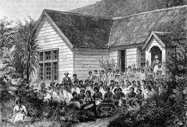 Scuola missionaria per Maori, illustrazione da 