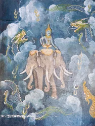 Affresco che raffigura una scena della vita di Buddha, tempio Wat Phra That Doi Suthep