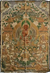 Amitabha (Buddha della Terra Pura) - Pittura tibetana, pigmenti e oro su tessuto, fine del 19° secolo, 74x51 cm - (Amitayus Buddha Thangka, cultura tibetana, pigmenti e oro su tessuto, fine del 19° secolo) - Collezione privata