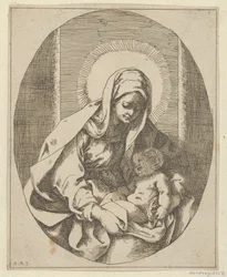 La Vergine che tiene in grembo il Cristo bambino, una composizione ovale, dopo Reni, 1620-50
