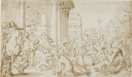 Massacro degli innocenti (recto); schizzi di figure (verso)