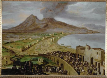 Eruzione del Vesuvio, vista da Napoli, metà del XVII Rame