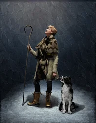 Pastore con un Border Collie 2018 (tavola a graffio, colorata in digitale)