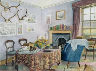 Interno di un salotto in una casa di campagna in Scozia, c.1850