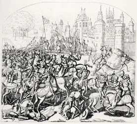 Re Davide di Scozia (1084-1153) arriva con un grande esercito davanti a Newcastle-upon-Tyne, 1138