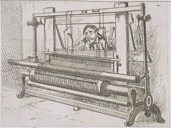 Immagine di un uomo al telaio, da A Statistical Account of the Barony Parish of Glasgow di James Hopkirk, 1827