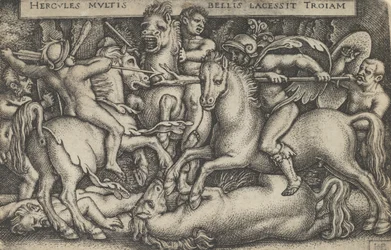 Ercole combatte contro i Troiani, dai Lavori di Ercole, 1545