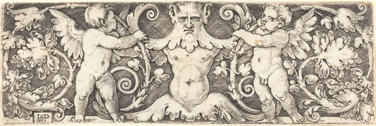 Ornamento con Figura Maschile a Metà tra Due Genii