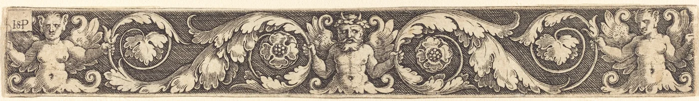Ornamento con una figura maschile e due femminili