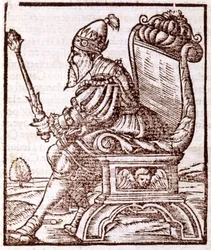 Qubilai (Kubilai Khan, primo imperatore della dinastia mongola Yuan (1215-1294) - in "Cosmographia" di S. Munster. Parigi