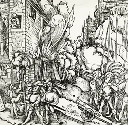 Assedio di Cartagine, incisione tratta da Cosmografia Universale di Sebastian Munster. Germania