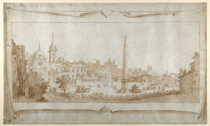 Progetto per un frontespizio con una vista di Roma dentro la Porta del Popolo e una vista del Pincio
