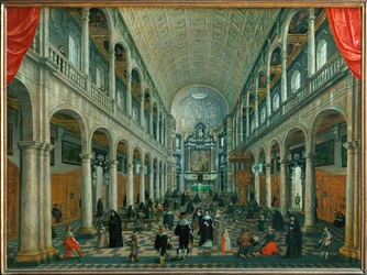 Interno della chiesa dei Gesuiti di Anversa, Belgio (olio su legno di quercia)