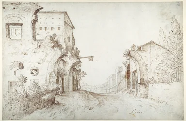 Locanda lungo la strada tra le rovine di un acquedotto