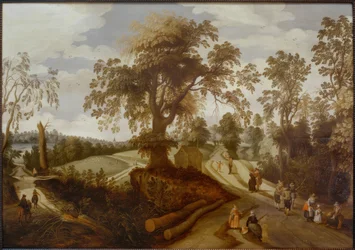 Paesaggio estivo con passeggiatori