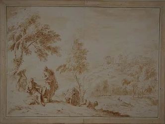 Ampio Paesaggio Pastorale con Città Collinare, c.1720