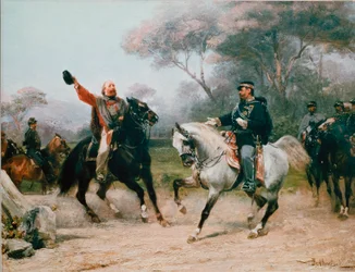 Giuseppe Garibaldi (1807-1882) incontra Vittorio Emanuele II di Savoia a Teano il 26/10/1860. Dipinto di Sebastiano De Albertis (1828-1897) XIX secolo