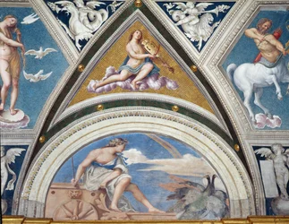 Loggia della Galatea, dettaglio della decorazione della volta raffigurante Giunone sul suo carro e un violinista (dettaglio)