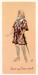 Francia, Parigi, bozzetto di costume per Kurwenal in Tristano e Isotta di Richard Wagner per la rappresentazione al Palais Garnier di Parigi