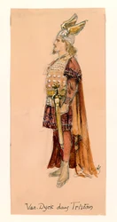 Francia, Parigi, Bozzetto di costume per Tristano in Tristano e Isotta di Richard Wagner per la rappresentazione al Palais Garnier di Parigi