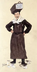 Venditore di ostriche del negozio Prunier. Cromolitografia firmata SEM (1863 - 1934)