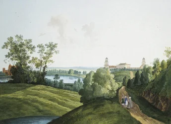 Paesaggio con una fattoria nel parco di Tsarskoye Selo