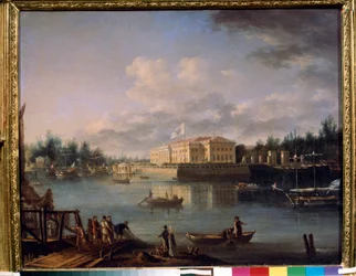 Vista del palazzo Kamennoostrovski dal molo Strogonov, San Pietroburgo