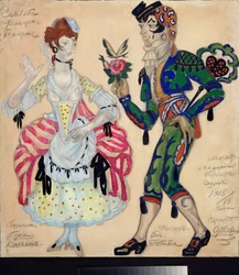 Costumi preparatori per la pièce teatrale "Le nozze di Figaro" di Pierre Augustin Caron de Beaumarchais (1732-1799) - Opera di Sergei Yurievich Sudeykin (Serge Soudeikin)