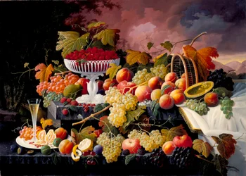 Natura morta di frutta in un paesaggio, ca. 1862-72