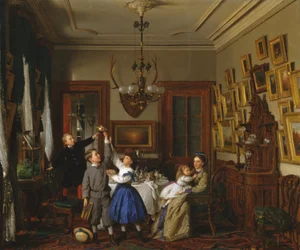 La gara per il bouquet: La famiglia di Robert Gordon nella loro sala da pranzo di New York, 1866