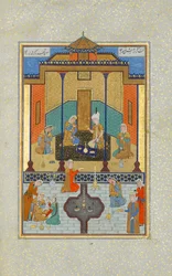 Bahram Gur nel Palazzo di Sandalo il Giovedì, Folio 230 da un Khamsa