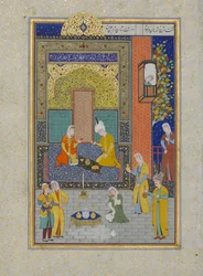 Bahram Gur nel Palazzo Giallo di Domenica, Folio 213 da un Khamsa