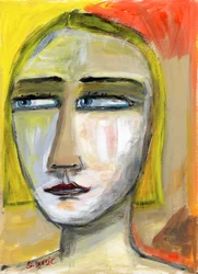 Donna dagli occhi blu, assorta