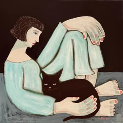 Donna pensierosa, gatto nero