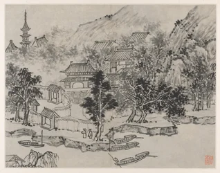 Dodici vedute della Collina della Tigre, Suzhou: Vista distante della Collina della Tigre dal molo del canale