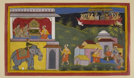 Hanumān informa Guha, Bharata e Śatrughna del ritorno di Rāma dall