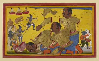 Kumbhakarṇa viene ucciso da Rāma; gli alleati gioiscono mentre Vibhīṣaṇa è in lutto.