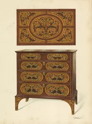 Cassettiera intarsiata con marqueterie