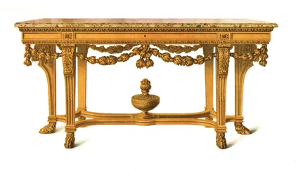 Tavolo dorato con piano in marmo, 1908
