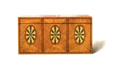 Scatola da tè in legno satinato intarsiato, 1908
