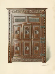 Credenza in quercia (gallese) (cromolitografia)